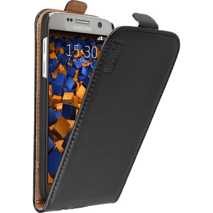 mumbi Flip Case Ledertasche, geeignet für Samsung Galaxy S7, schwarz