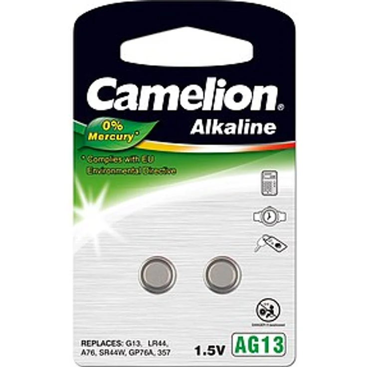 Camelion 12050213 Alkaline Knopfzellen ohne Quecksilber AG13-LR44-357-1,5 Volt, 2er-Pack – Bild 1