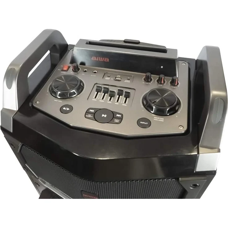 Aiwa KBTUS-900 Karaoke LED Trolley 100W Party Lautsprecher kabellose Mikrofone, BT, Fernbedienung, schwarz – Bild 3