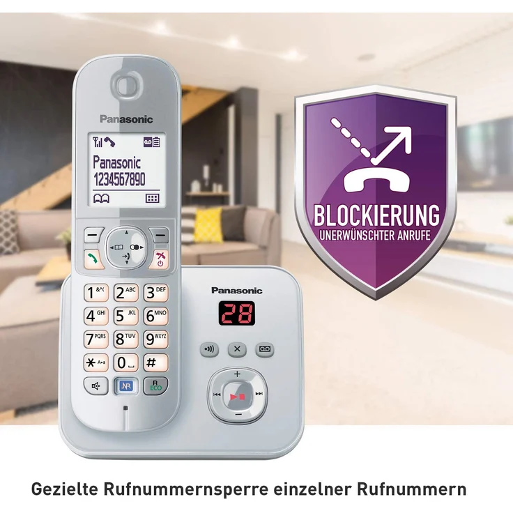 Panasonic KX-TG6822GS Duo DECT Schnurlostelefon mit Anrufbeantworter (strahlungsarm, GAP Telefon, Festnetz, Anrufsperre), perl-silber – Bild 2