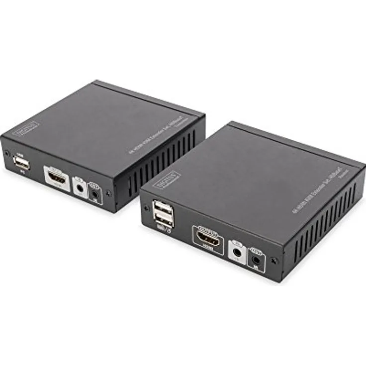 DIGITUS Professional DS-55502 - 4K HDMI KVM-Extender - 30-60 Hz - Set (Sender-Empfänger) - HDBaseT - HDCP 1.4 - bis zu 70 m Reichweite - PoE-fähig - Patchkabel (Cat 5e-6) - schwarz