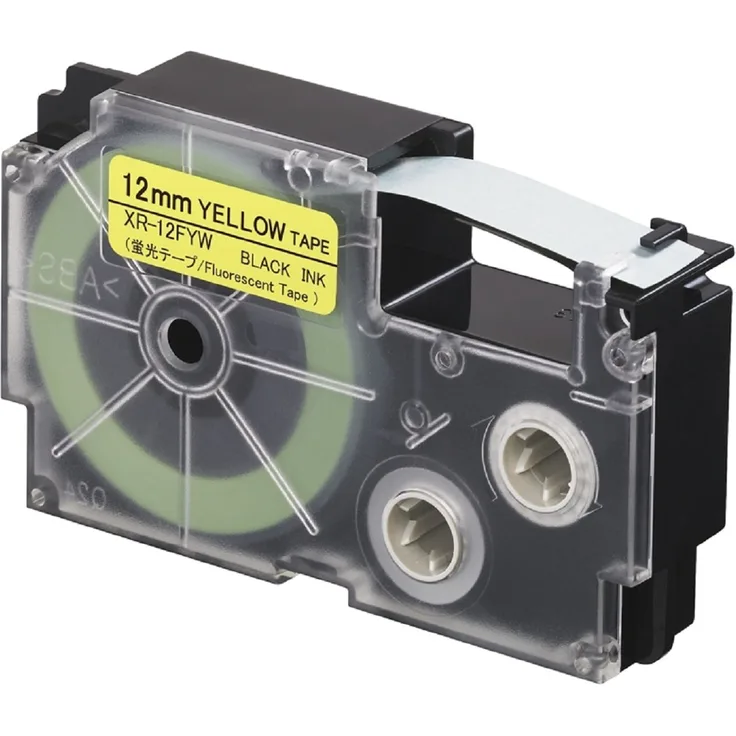 CASIO EZ-Label Printer XR-12FYW fluoreszierendes Schriftband selbsthaftend 12 mm x 5,5 m schwarz auf gelb