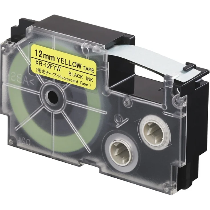 CASIO EZ-Label Printer XR-12FYW fluoreszierendes Schriftband selbsthaftend 12 mm x 5,5 m schwarz auf gelb
