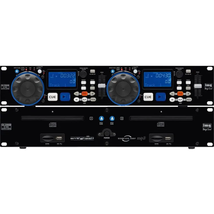 IMG Stageline CD-230USB DJ Dual-CD und MP3-Spieler mit USB 2.0-Schnittstelle, Cinch-Anschlüsse und SD-MMC Card-Slot, in Schwarz