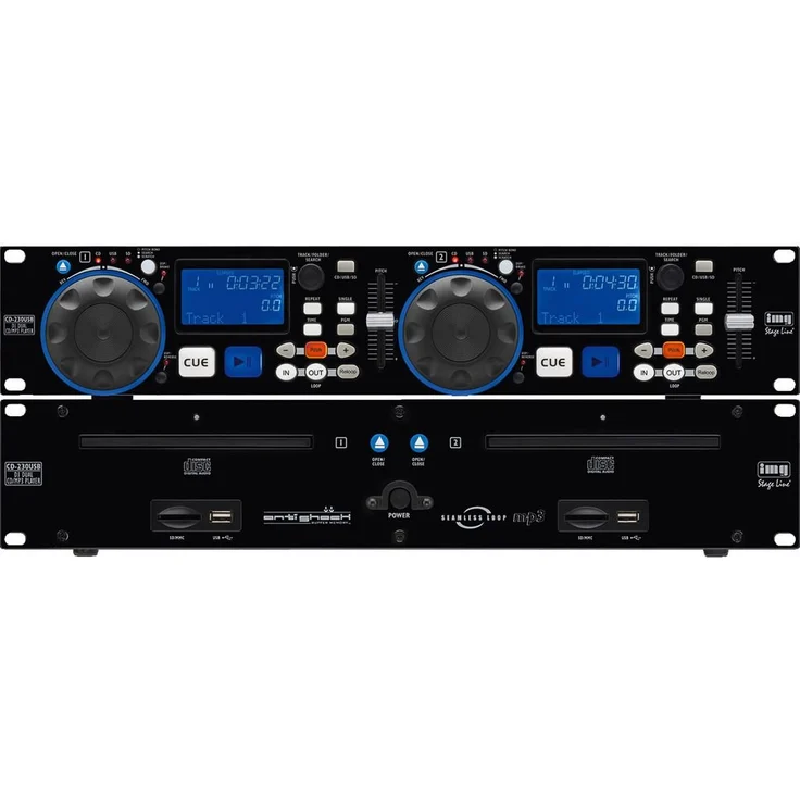 IMG Stageline CD-230USB DJ Dual-CD und MP3-Spieler mit USB 2.0-Schnittstelle, Cinch-Anschlüsse und SD-MMC Card-Slot, in Schwarz