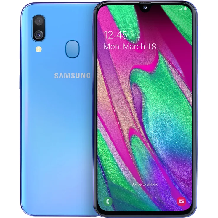 Samsung Galaxy A40 Smartphone 14,92cm (5,9 Zoll) Super AMOLED-Display, 64GB interner Speicher, 4GB RAM, Dual-SIM, Android, Blue – Bild 1