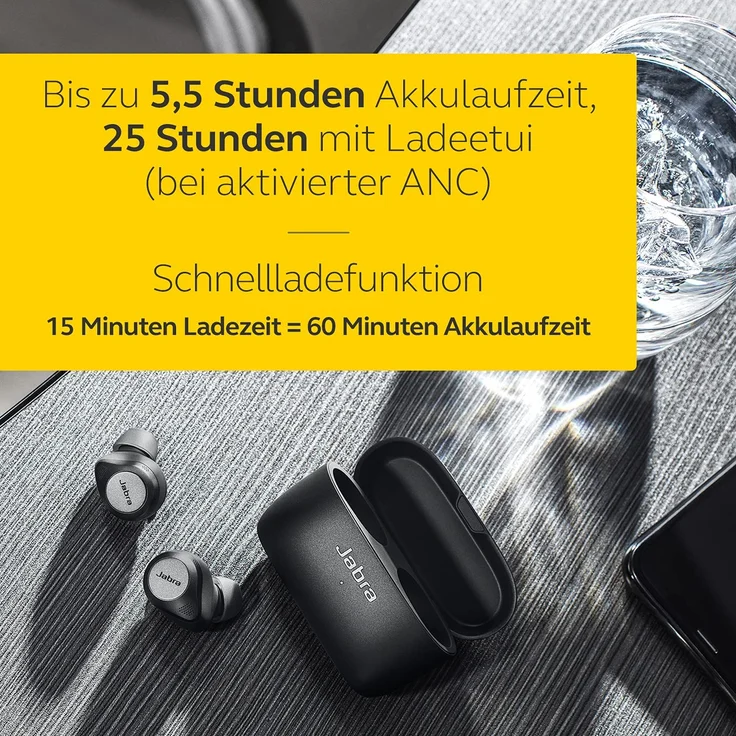 Jabra Elite 85t Wireless In-Ear Kopfhörer, mit Bluetooth, Mikrofon, Noise Cancelling, spritzwassergeschützt, grau – Bild 5
