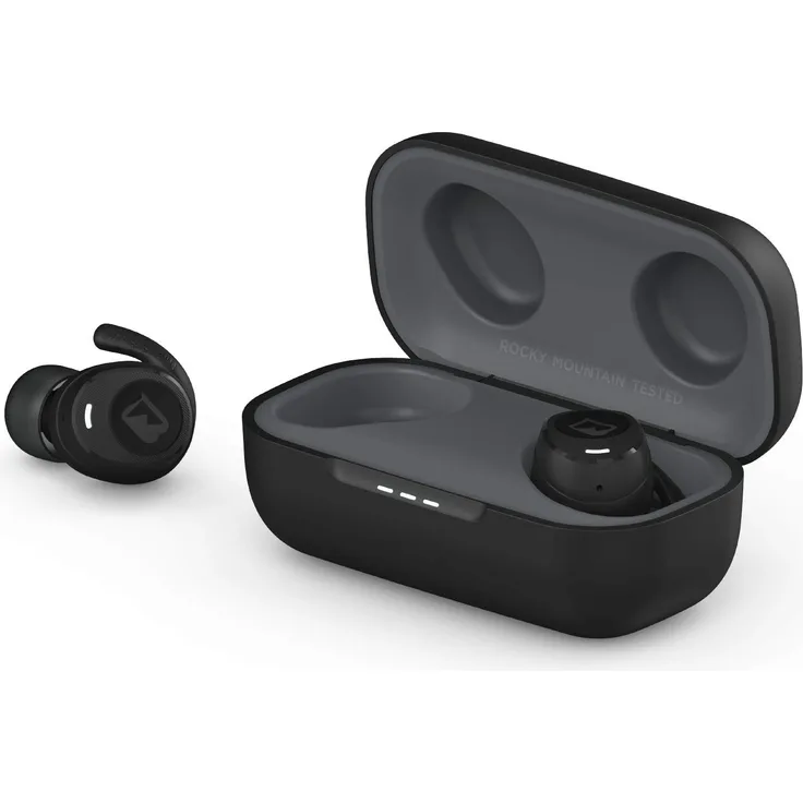 Braven Flye Sport Rush Bluetooth In-Ear-Kopfhörer IPX5 Wasserdicht Schnellladung mit Ladekoffer für bis zu 36 Stunden Spielzeit - Schwarz