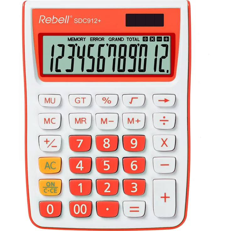 Rebell RE-SDC912OR Tischrechner SDC912, 12-stelliger Tischrechner für Büro und Zuhause, Dualbetrieb, orange