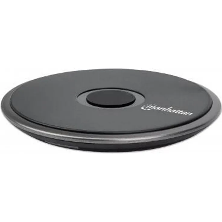 MANHATTAN Kabelloses Induktionsladegerät 10 W Qi Wireless Charger, rundes Ladepad, sichere Schnellladung mit 10 W, 7,5 W oder 5 W, schwarz (102186)