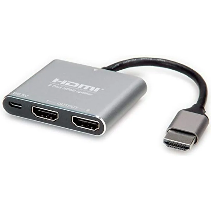VALUE Video-Splitter | HDMI 4K UHD | 2fach | Zwei HDMI Monitore an EIN Notebook, BluRay Player, etc. anschliessen | Spiegeln auf bis zu Zwei Anzeigegeräten | 3840x2160 60Hz