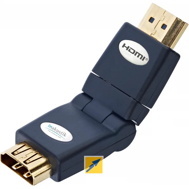 inakustik ? 0045217 ? Premium HDMI Winkeladapter 360° | Ideal bei beengten Platzverhaltnissen hinter dem LCD oder Plasma-TV etc. | 1 STK in Schwarz | Rotierbar um 2 Achsen - HDMI (w) -> HDMI (m)