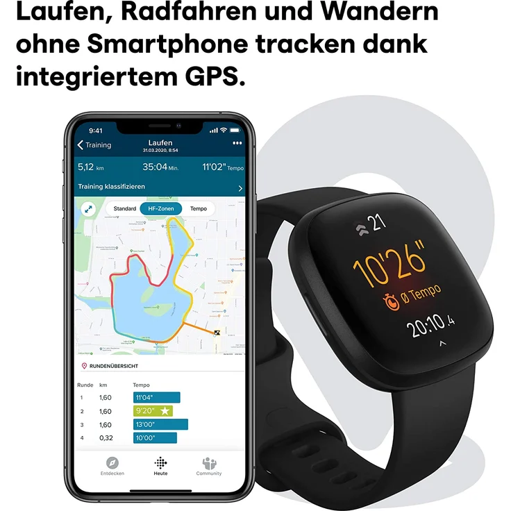 Fitbit Versa 3 Smartwatch GPS, Unisex, S/L, Aluminiumgehäuse, Schwarz/Schwarz – Bild 10