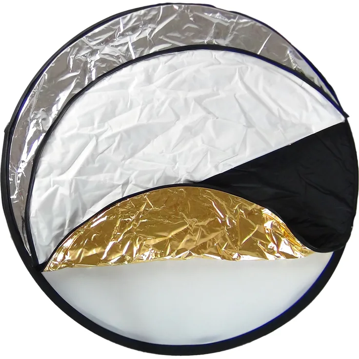 DYNASUN WOS2001 Faltreflektor 5in1 80cm Zusammenfaltbarer Reflektor in 5 Farben: Golden, Perleweiß, Silbern, Schwarz und Softdiffusor