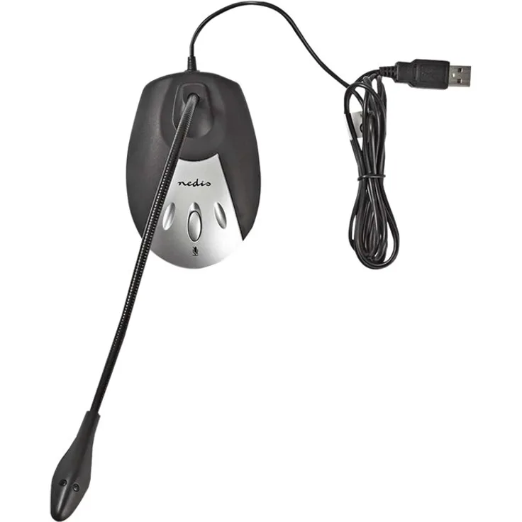 Nedis - Micrófono Con Cable - Reducción de Ruido - USB - Ligero - Negro-Gris