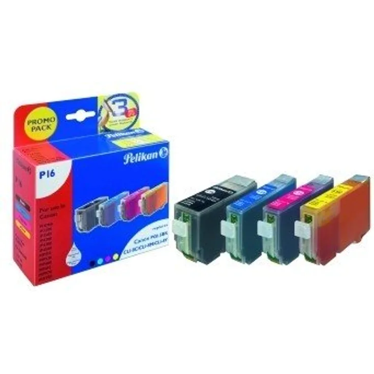 Pelikan P16 Druckerpatronen PromoPack (ersetzen Canon PGI-5BK-CLI-8C-CLI-8M-CLI-8Y) schwarz, cyan, magenta, gelb
