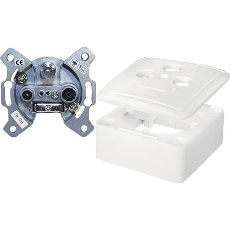 Transmedia FD6-SetCWiL Antennendose Stich 1dB für Einzel und GA-BK-Anlagen mit Abdeckung und Rahmen-digital-Rückweg-Sonderkanal-Class A weiß