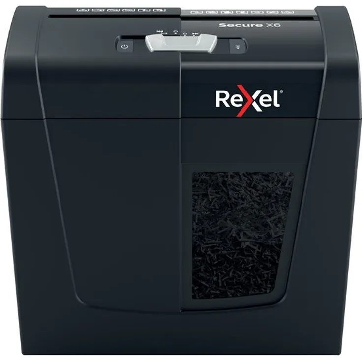 REXEL Aktenvernichter Secure X6, Partikel 4 x 40 mm, schwarz Schnittleistung: 6 Blatt, Auffangvolumen: 10 Liter, - 1 Stück (2020122EU) - Preisvergleich