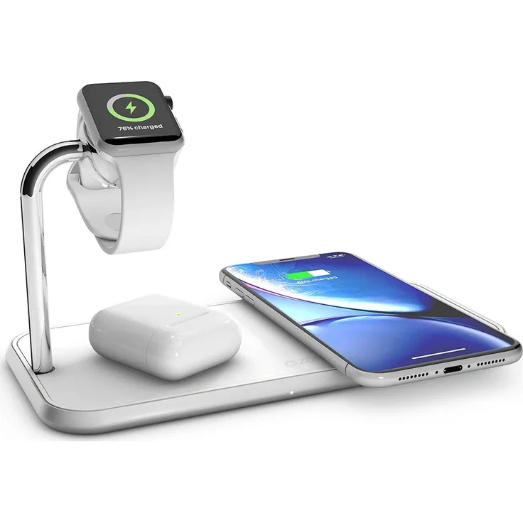 Zens Wireless QI Doppel + Watch 10 W, Aluminium, geeignet für Apple iPhone/Watch/AirPods, Kombi-Ladegerät, Qi Ladestation, weiß