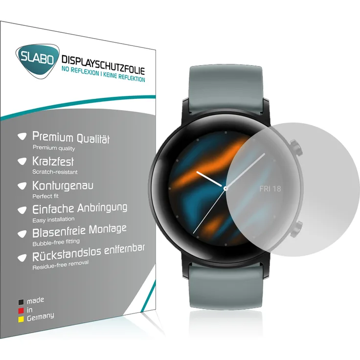 4x Slabo Displayschutzfolie für Huawei Watch GT 2 (42mm) MATT "No Reflexion" (verkleinerte Folien) Displayfolie Schutzfolie Folie
