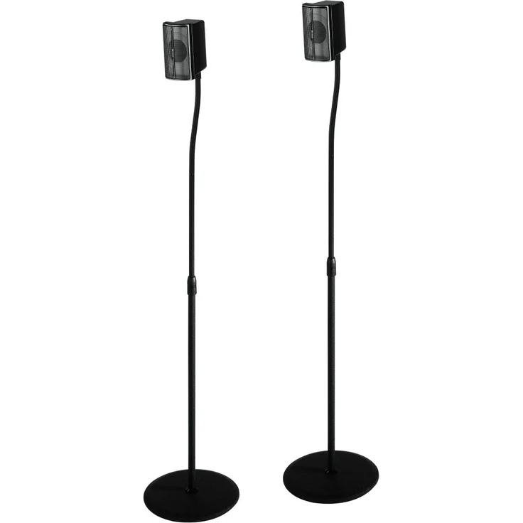 Hama Lautsprecherständer 2er-Set (Boxenständer höhenverstellbar bis max. 123 cm, rutschfest, je 5 kg belastbar, versteckte Kabelführung) schwarz – Bild 1