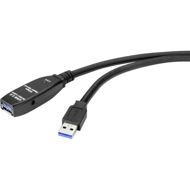 Renkforce USB-Kabel USB 3.2 Gen1 (USB 3.0 - USB 3.1 Gen1) USB-A Stecker, USB-A Buchse 20.00m Schwarz