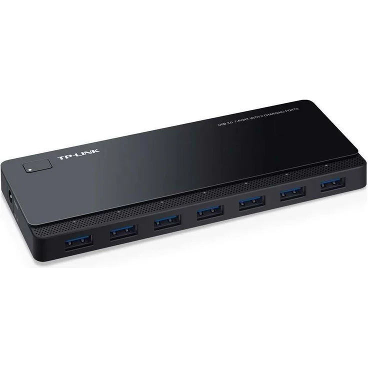 TP-Link UH720 7-Port USB 3.0 HUB + 2 Ladeports (2,4A) für Tablet und Smartphone, inklusive Netzadapter und USB 3.0 Kabel, bis zu 5 Gbit-s, Hot Swapping, unterstützt Windows, Mac OS, Linux, schwarz – Bild 1