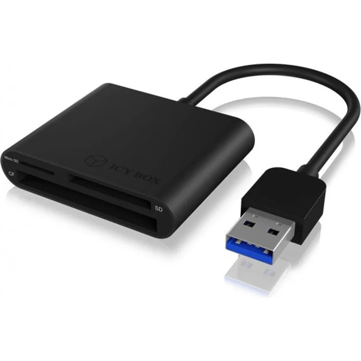 ICY BOX IB-CR301-U3 USB 3.0 Type-A Kartenleser für CF, SD und microSD Speicherkarten, SD 3.0, Aluminiumgehäuse, integriertes Kabel, schwarz – Bild 1