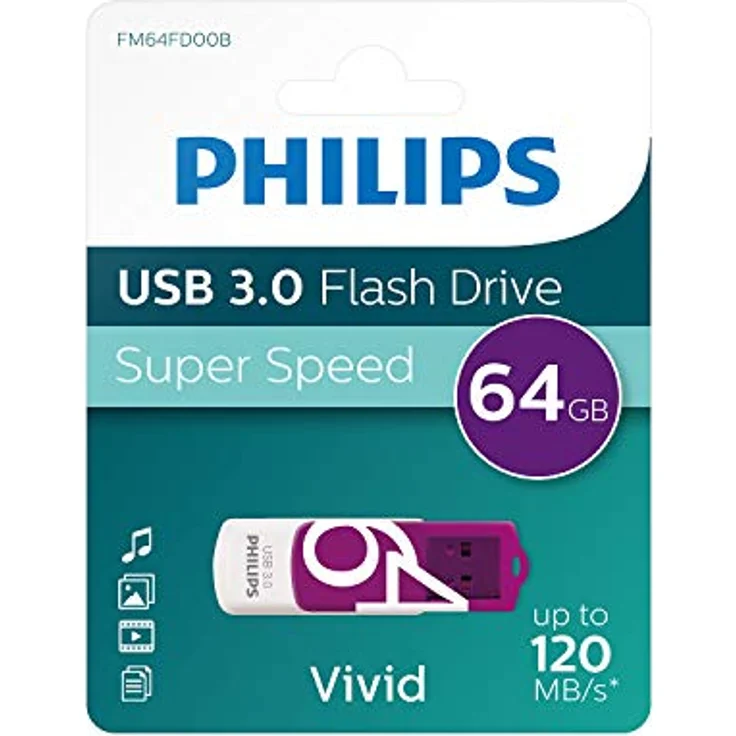 Philips Vivid 3.0 USB Stick 64GB High Speed Design Speicherstick 64 GB Lesen: 120MB-s, Schreiben: 20MB-s – Bild 1