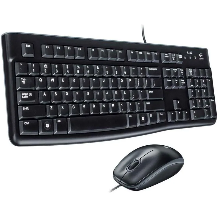 Logitech MK120 Kabelgebundenes Tastatur-Maus-Set, Optische Maus, USB-Anschluss, PC-Laptop, Italienisches QWERTY-Layout - schwarz