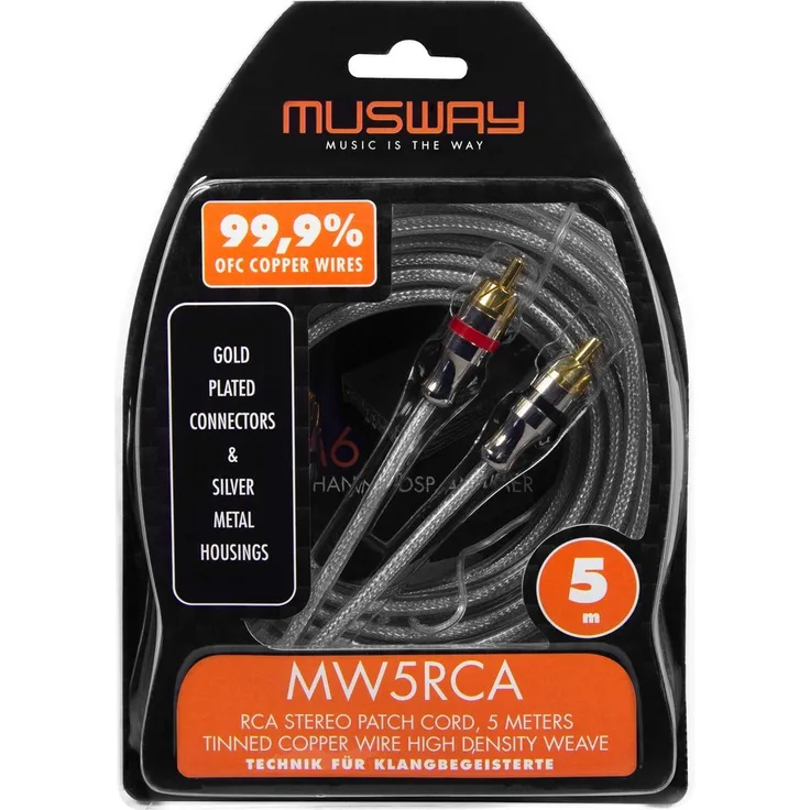 Musway MW5RCA - Cinch-Audio-Stereokabel, 5 Meter aus hochleitfähigem Vollkupfer (99,9% OFC)