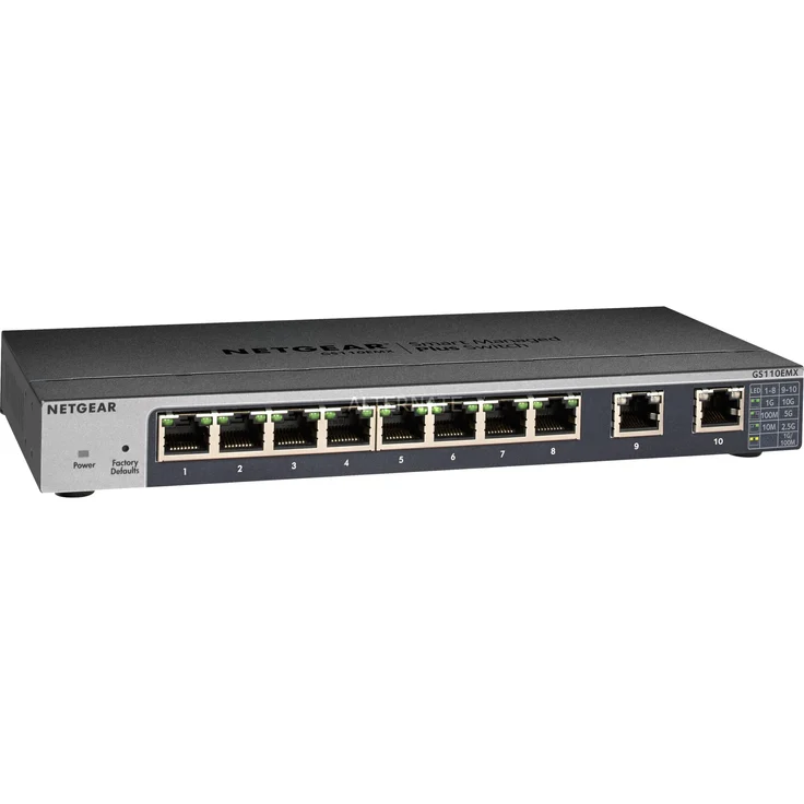 Netgear GS110EMX 10-Port Gigabit-10G Ethernet LAN Switch Smart Managed Plus (mit 2x 10G-Multi-Gig, Desktop- oder Rack-Montage mit ProSAFE Lifetime-) schwarz, grau – Bild 1