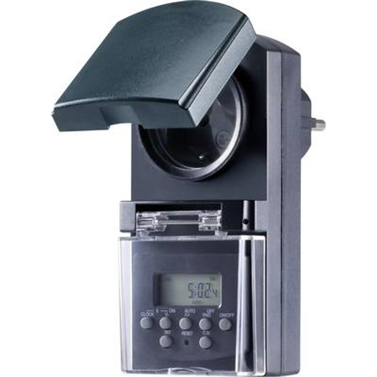 Basetech BT-2106308 Steckdosen-Zeitschaltuhr digital Wochenprogramm 1800 W IP44 Countdown-Funktion, Zufallsfunktion schwarz