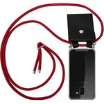cadorabo Handykette für Samsung Galaxy J6 2018 in RUBIN ROT, Silikon Necklace Umhängehülle mit Silber Ringen, Kordel Band Schnur und abnehmbarem Etui, SchutzHülle