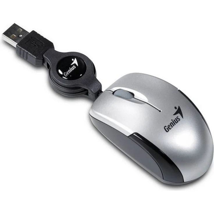 Genius Micro Traveller Laptop Optical Mouse with Scroll Wheel USB 1200 DPI 3 Buttons with Rollable Cable 74 mm Silver – Bild 1