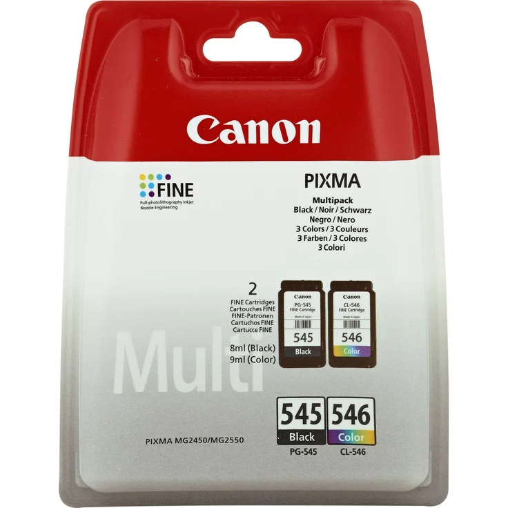 Canon PG-545+CL-546 original Tintenpatrone Schwarz und Mehrfarbig für Pixma Inkjet Drucker TS3150-TS3151-MG2450-MG2550-MG2550S-MG2555S-MG2950-MG3050-MG3051-MG3052-MG3053-IP2850