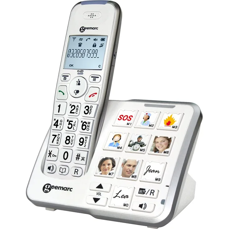 Geemarc AmpliDECT 295 PHOTO Großtastentelefon mit 10 Direktwahl-Fototasten und optischer Anrufanzeige an der Basisstation, integrierter Anrufbeantworter, Deutsche Version, weiß
