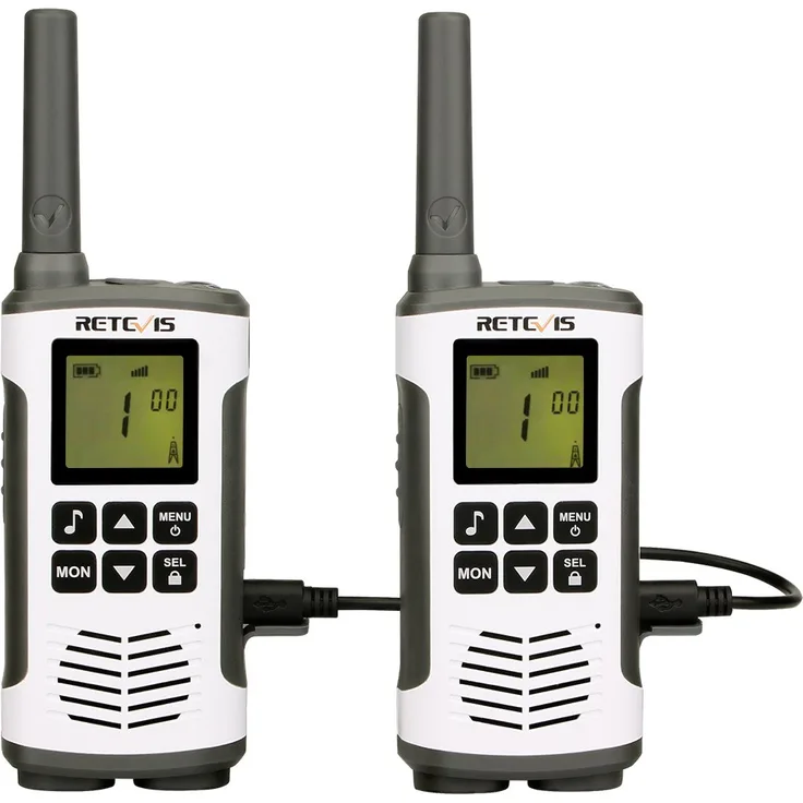 Retevis RT45 Walkie Talkie Funkgerät Lizenzfrei 16 Kanäle VOX Rufton Taschenlampe PMR Funkgerät Set Wiederaufladbar USB Ladekabel(1 Paar)