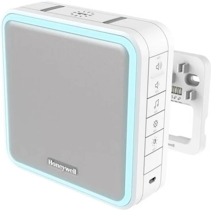 Honeywell Home 8-Klang Gong mit Verdrahtungsmodul und Funk-Reichweitenverstärker, Lichtring und LED-Blitzlicht DW915S, weiß