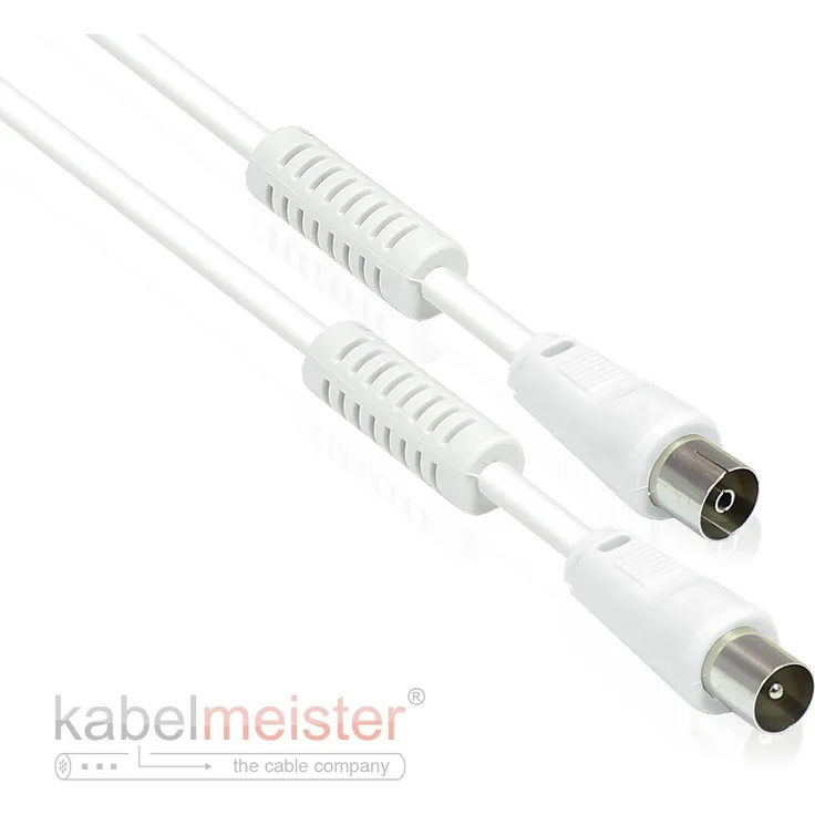 kabelmeister TV Antennenkabel 50 m weiß - HDTV Kabel - Koax (IEC) Stecker an Buchse - 2x Mantelstromfilter (Ferritkern), Doppelschirmung, Schirmmaß > 100dB - Qualitätsware vom KABELMEISTER
