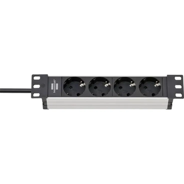 Brennenstuhl Alu-Line 10'' Steckdosenleiste 4-fach für Schaltschränke - Steckerleiste 10 Zoll (2m Kabel, Schutzkontakt-Steckdosen in 45°-Anordnung)