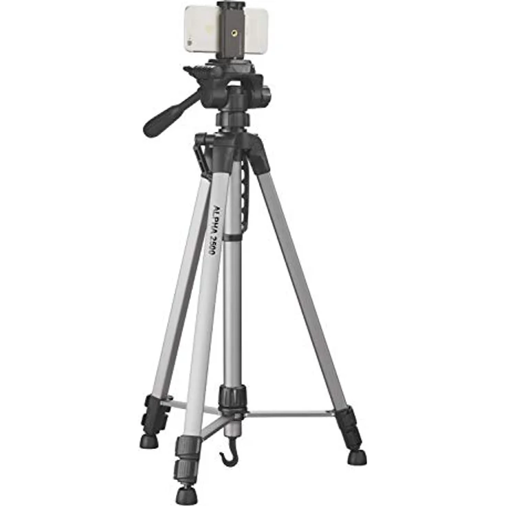 Cullmann ALPHA 2500 Stativ mobile mit Smartphonehalter (165cm Höhe, Gewicht 1258g, Tragfähigkeit 2, 5 kg, Packmaß 67cm, 3-Wege-Kopf), schwarz – Bild 1