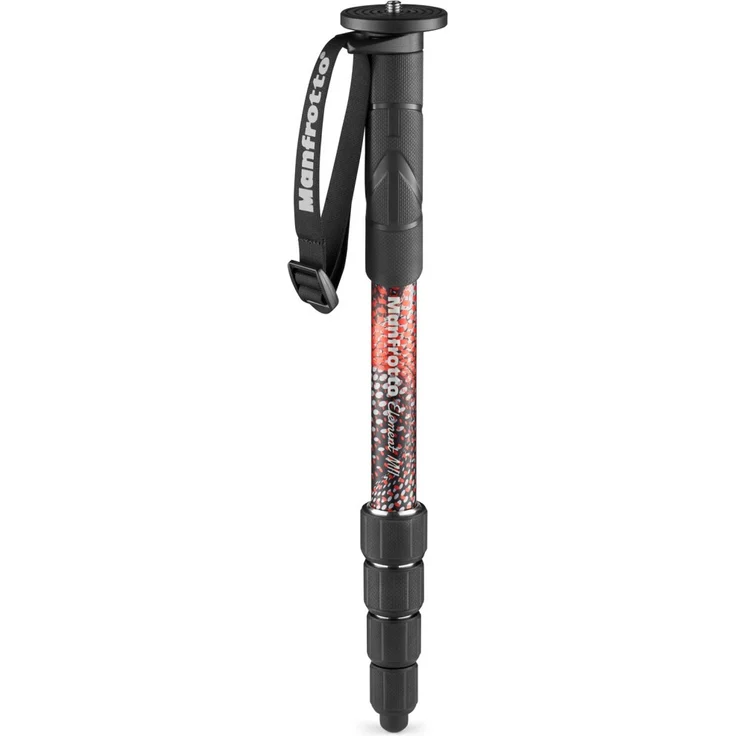 Manfrotto Element MII MMELMIIA5RD, leichtes Alu-Reise-Einbeinstativ, rot, 5 Segmente, Handgelenkschlaufe, Gummigriff, Drehverschlüsse, Traglast bis zu 15 kg, für Kompakt-, spiegellose und DSLR-Kameras