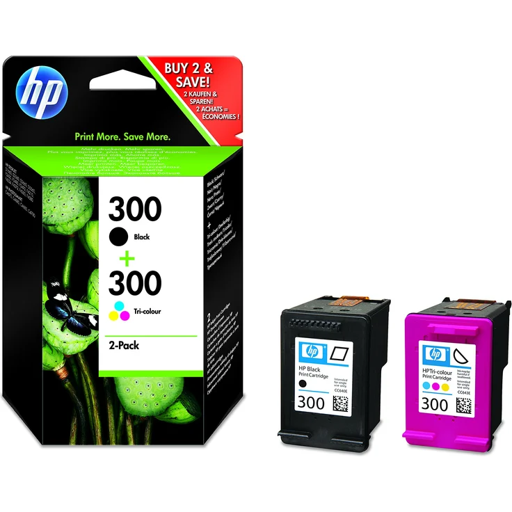 HP 300 Multipack Original Druckerpatronen (1x Schwarz, 1x Farbe) für HP Deskjet D1660, D2560, D2660, D5560, F2480, F4224, F4280, F4580, HP ENVY 110, 114, 120, HP Photosmart C4680, C4780 – Bild 1