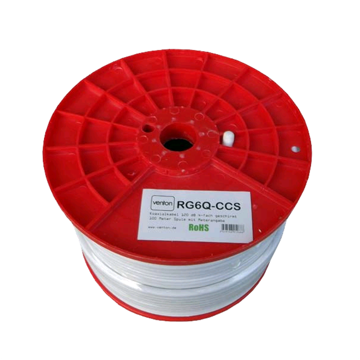 Venton Koaxial Sat Kabel RG6Q-CCS 120dB 4-fach geschirmt High Quality 100m