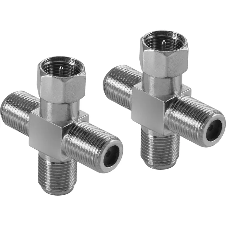 Poppstar 2x Sat TV Coax Verteiler Kreuz-Stück (3x F-Buchse auf 1x F-Stecker (6 Kant Mutter)) Antennen Splitter Adapter für Koaxialkabel, Antennenkabel, silbern