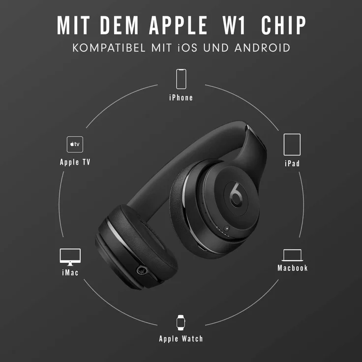 Beats Solo3 Apple W1 Chip On-Ear-Kopfhörer mit Bluetooth, Mikrofon, schwarz – Bild 10