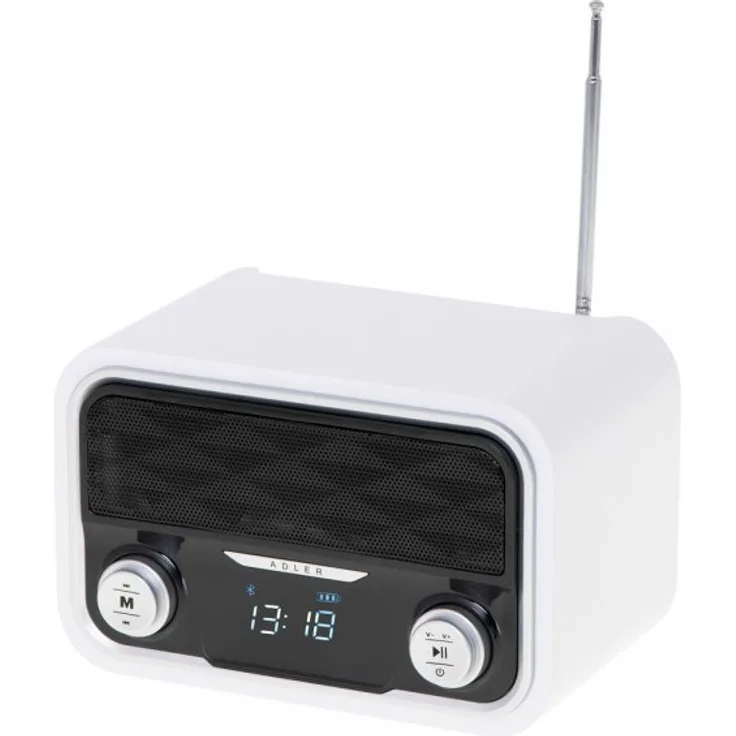 Adler AD 1185 Bluetooth Radio UKW 50 Senderspeicher SD USB MP3 Akku Modernes Design Küchenradio weiß
