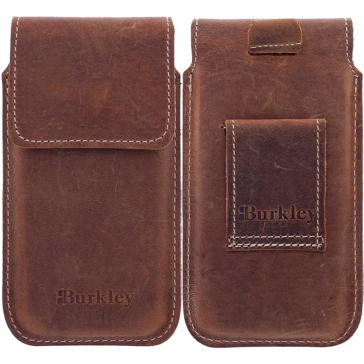 BURKLEY Samsung Galaxy S10 Gürteltasche Leder Holster Handyhülle Handytasche - Handmade (Kaffee Braun)
