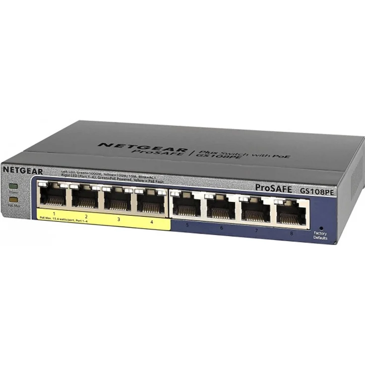 Netgear GS108PE 8-Port Gigabit Ethernet LAN PoE Switch Smart Managed Plus (mit 4x PoE 53W Gesamtbudget, Desktop- oder Rack-Montage mit ProSAFE Lifetime-)